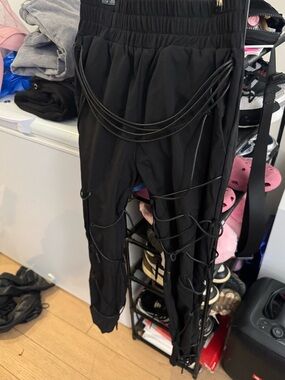 Black Lace-Up Jogger Pants